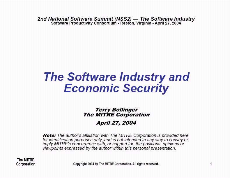 The Software Industry and Economic Security